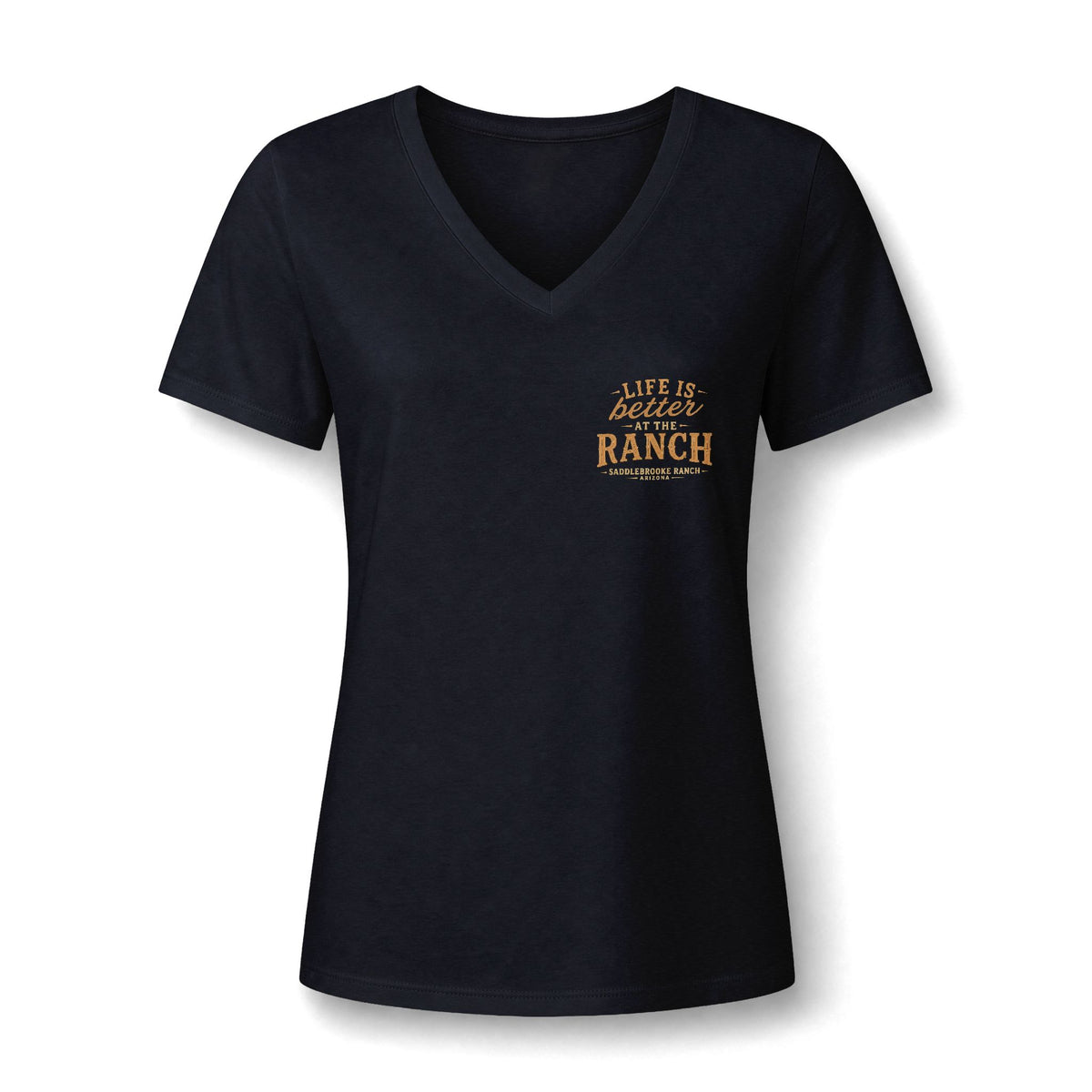 Women's V-Neck Tee — 'Life Is Better on the Ranch' Graphic