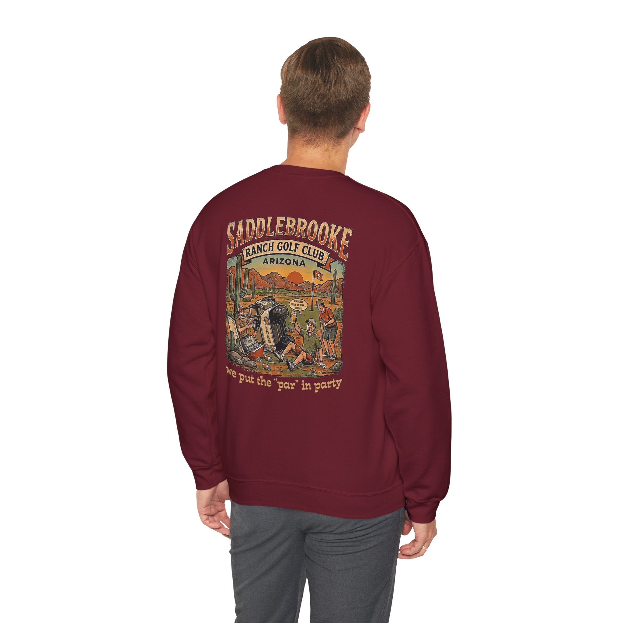 Saddlebrooke Ranch Crewneck Sweatshirt — “We Put the ‘Par’ in Party” Graphic