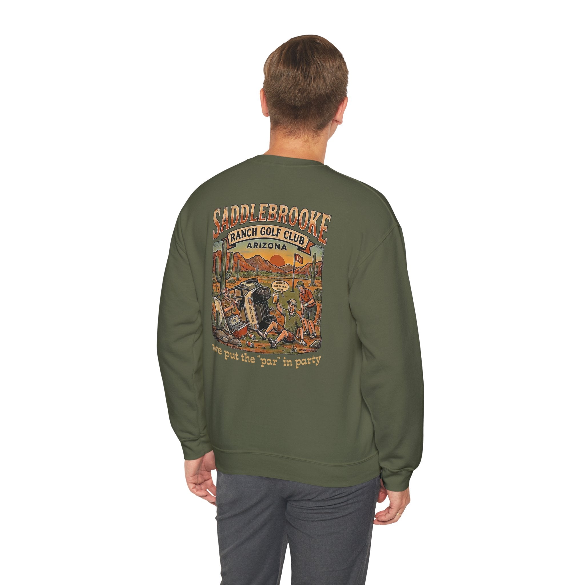 Saddlebrooke Ranch Crewneck Sweatshirt — “We Put the ‘Par’ in Party” Graphic