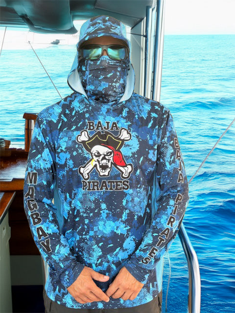Baja Pirates Performance Fishing Shirts UPF 50 - Blue Camo Mag Bay edition