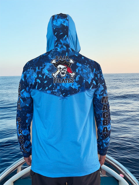 Baja Pirates Performance Fishing Shirts UPF 50 - Blue Camo Mag Bay edition