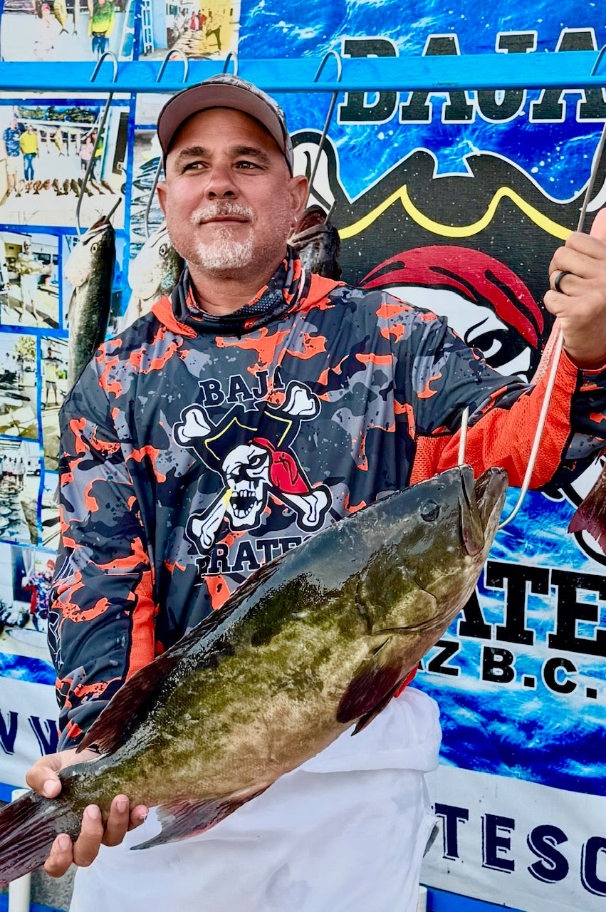 Baja Pirates Performance Fishing Shirts UPF 50 - Orange Camo Mag Bay edition