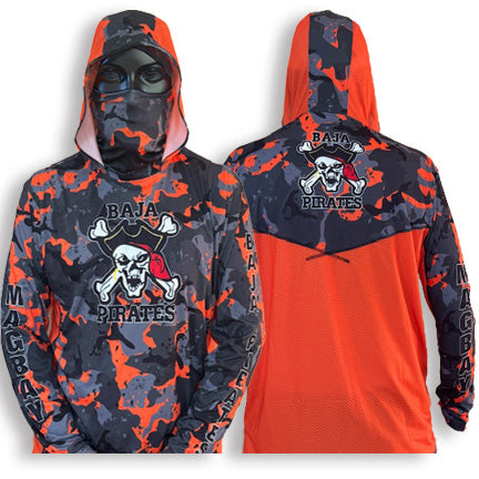 Baja Pirates Performance Fishing Shirts UPF 50 - Orange Camo Mag Bay edition