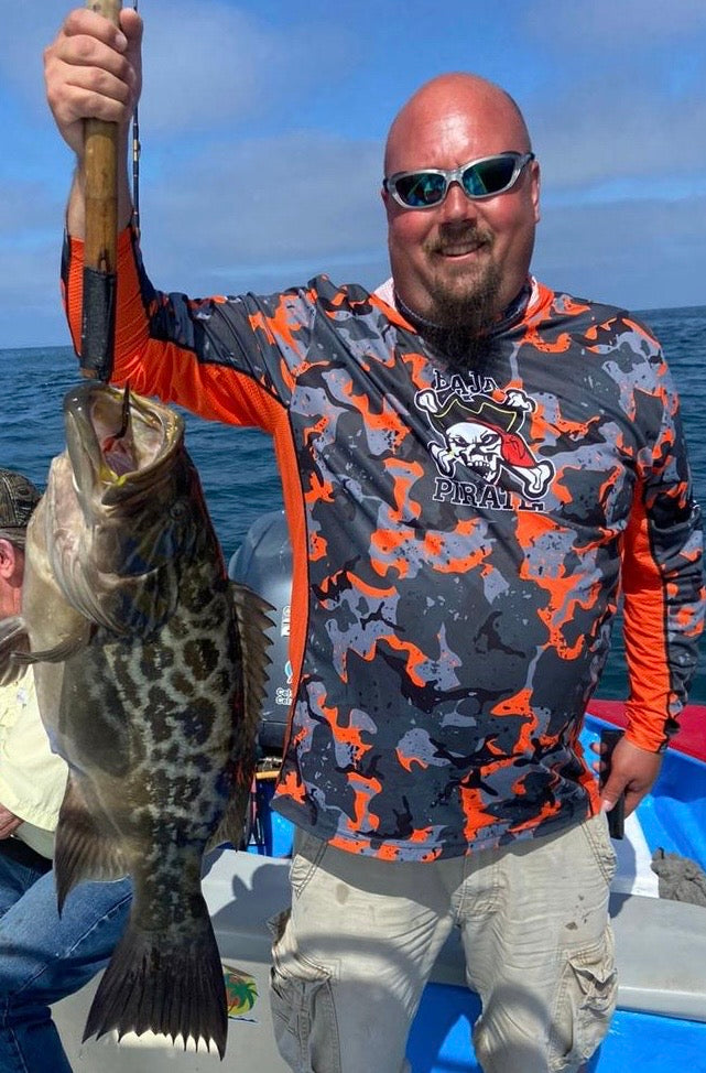 Baja Pirates Performance Fishing Shirts UPF 50 - Orange Camo Mag Bay edition