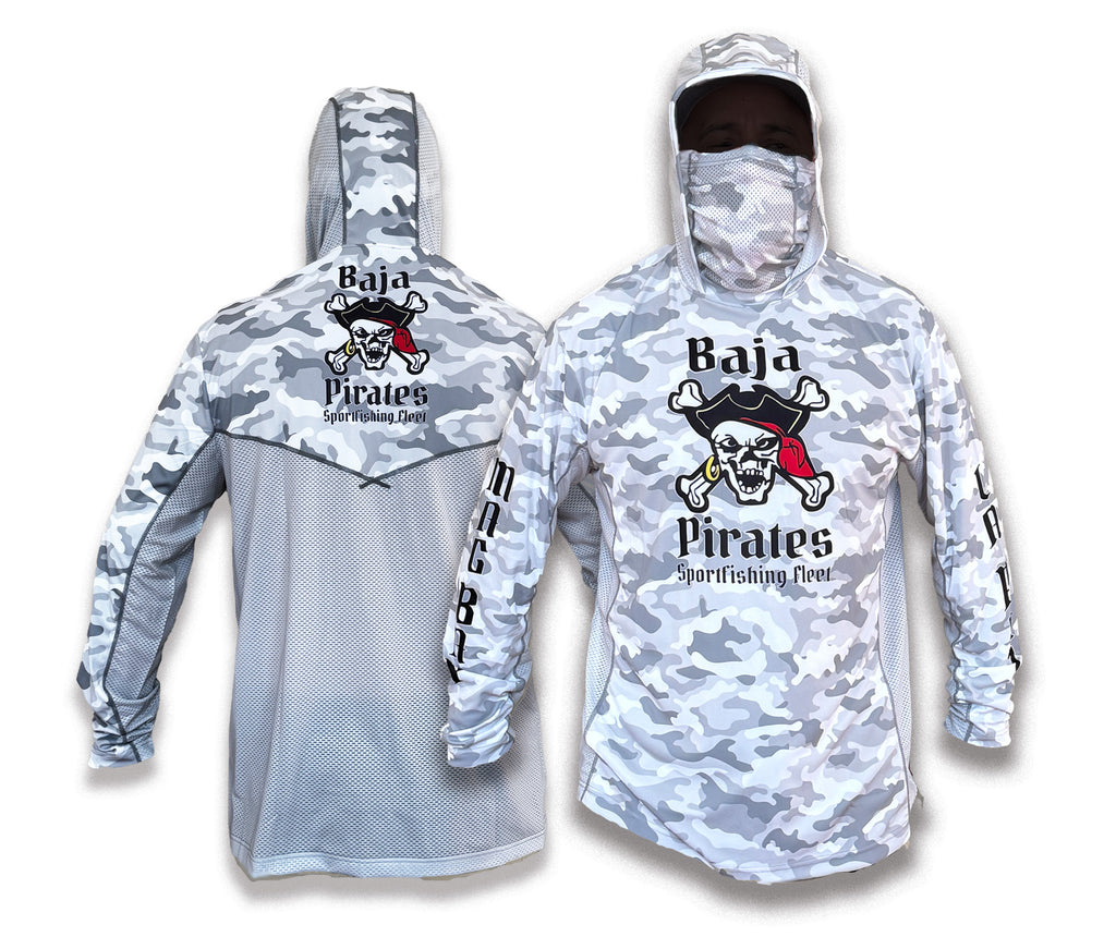 Baja Pirates Performance Fishing Shirts UPF 50 - White/Silver Camo