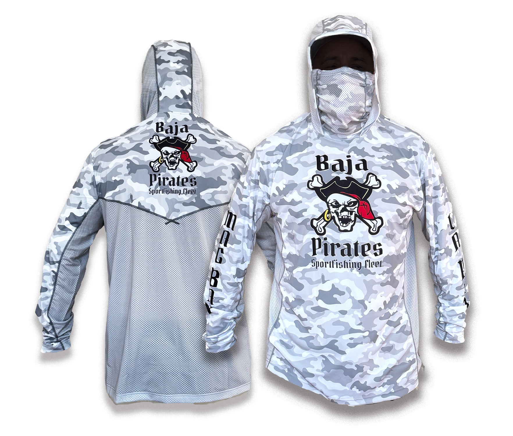 Baja Pirates Performance Fishing Shirts UPF 50 - White/Silver Camo