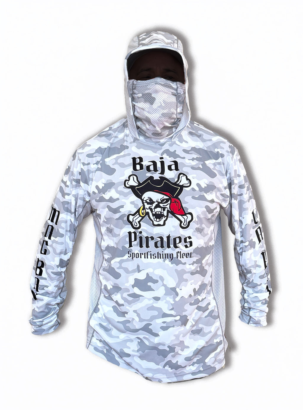 Baja Pirates Performance Fishing Shirts UPF 50 - White/Silver Camo