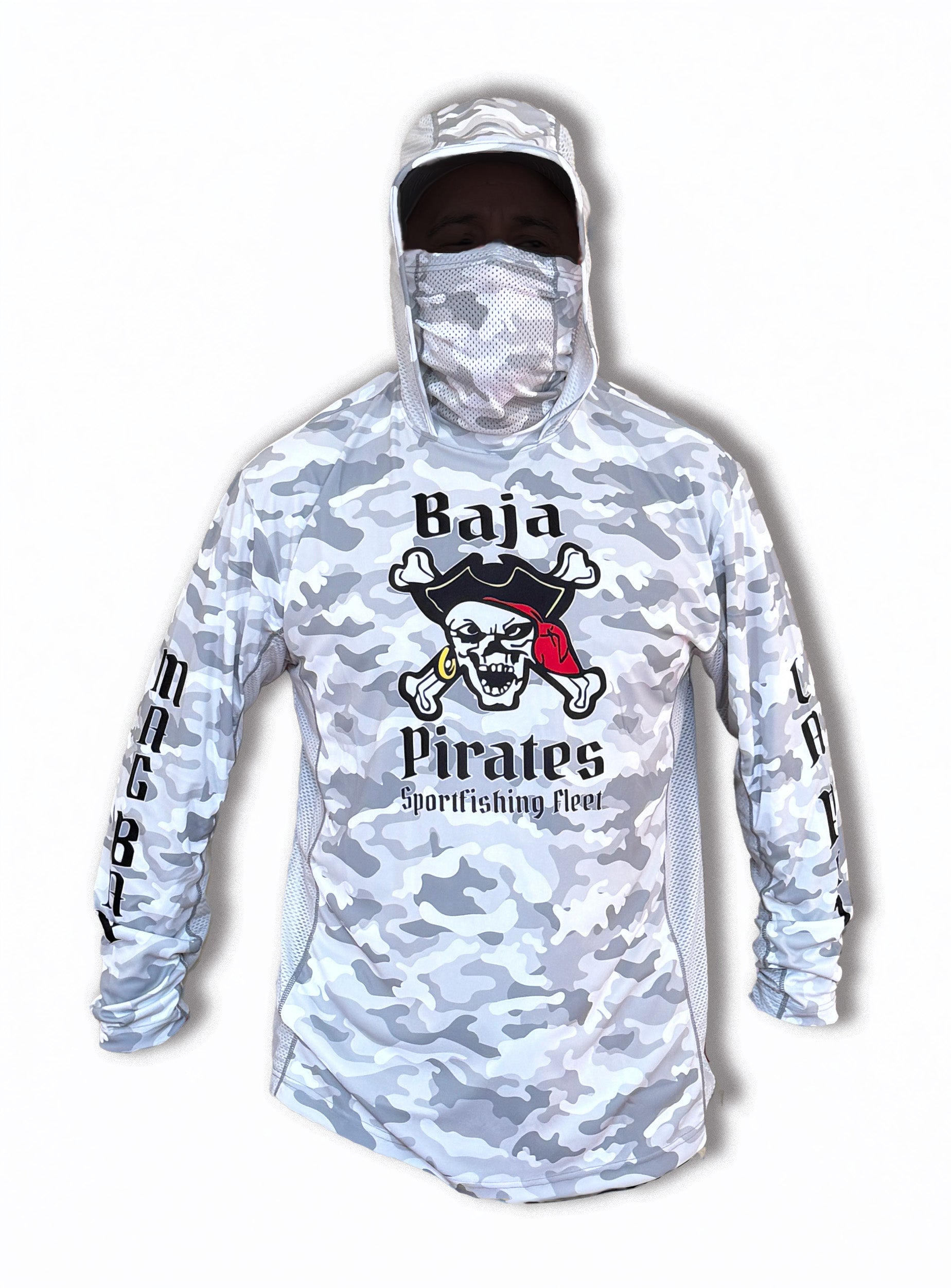 Baja Pirates Performance Fishing Shirts UPF 50 - White/Silver Camo